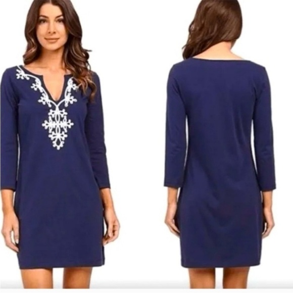 Lilly Pulitzer Navy Blue Embroidered Marina Shift Dress - Picture 2 of 10